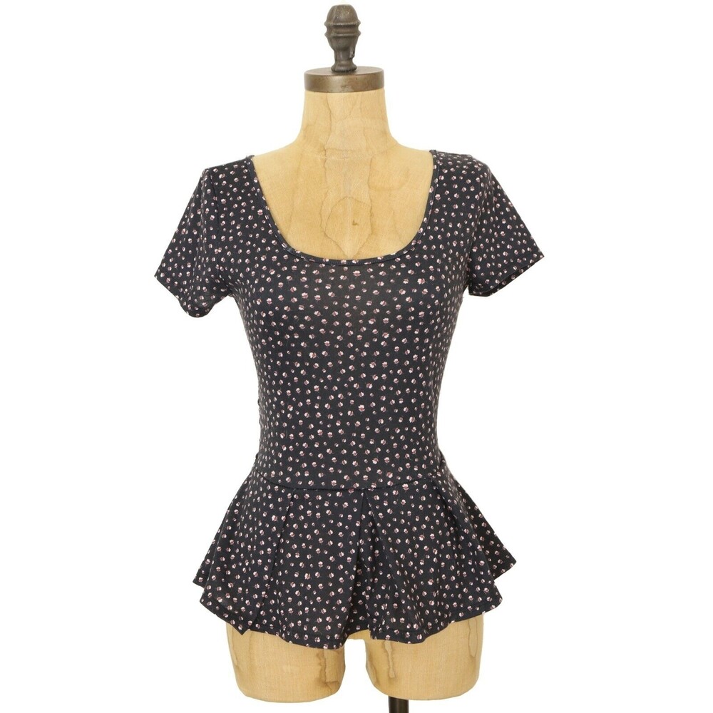 Estam Cutout Back Peplum Top Juniors M Floral Scoop Neck Short Sleeve EUC B33